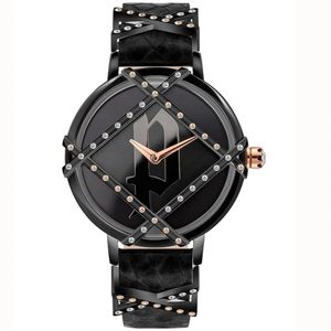 Police, Accessoires, Dames, Zwart, ONE Size, Modieuze Analoge Horloge met Rhinestone Accenten