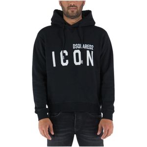 Dsquared2, Sweatshirts & Hoodies, Heren, Zwart, XL, Katoen, Be Icon Cool Trui