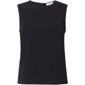 Calvin Klein, Tops, Dames, Zwart, S, Polyester, Zwarte Structure Twill Tank voor vrouwen