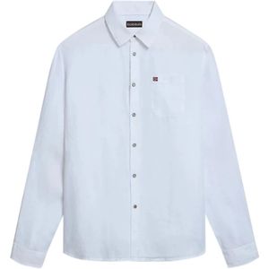 Napapijri, Overhemden, Heren, Wit, XL, Linnen, Witte Linnen Overhemd Lange Mouwen
