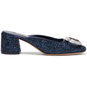 Casadei, Abyss Glitter Muiltje met Kristallen Ring Hak Blauw, Dames, Maat:38 EU