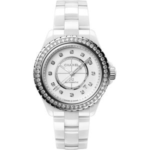 Chanel, Accessoires, Dames, Wit, ONE Size, J12 Diamanten Lunette Horloge