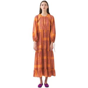 Antik Batik, Kleedjes, Dames, Veelkleurig, XS, Katoen, Katoenen voile print maxi jurk Nalii