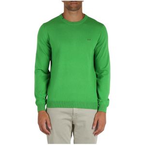 Sun68, Truien, Heren, Groen, 3Xl, Katoen, Merino Wol Katoen Geborduurde Sweater