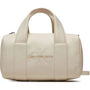 Calvin Klein Jeans, Tassen, Dames, Beige, ONE Size, Leer, Vierkante Barrel Tas Herfst/Winter Collectie