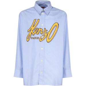 Kenzo, Overhemden, Heren, Blauw, M, Katoen, Logo Katoenen Trui Knoopsluiting
