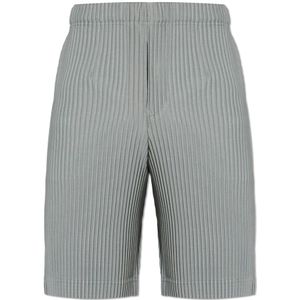 Issey Miyake, Korte broeken, Heren, Grijs, M, Geplooide shorts van Homme Plisse