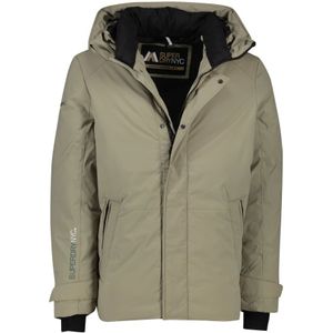 Superdry, Jassen, Heren, Beige, 2Xl, Polyester, Bruine Winterjas met Rits en Knoop