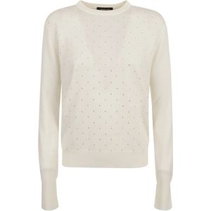 Fabiana Filippi, Truien, Dames, Wit, S, Witte Crew Neck Sweater met Strass