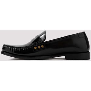 Saint Laurent, Schoenen, Heren, Zwart, 43 EU, Leer, Zwarte Geborsteld Leren Loafer Schoenen