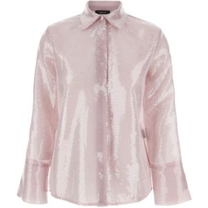 Federica Tosi, Blouses & Shirts, Dames, Roze, XS, Pailletten, Roze Pailletten Transparante Shirt