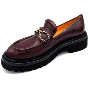 Mara Bini, Schoenen, Dames, Paars, 39 EU, Leer, Bordeauxrode Loafer met Gouden Gesp