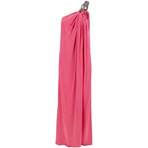 Stella McCartney, Fuchsia Jurk met Één Schouder en Kristal Ketting Detail Roze, Dames, Maat:XS