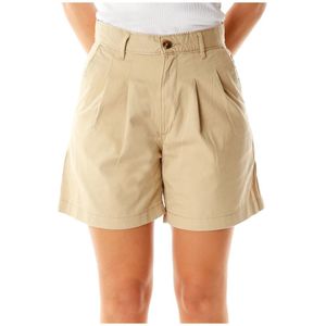 Levi's, Korte broeken, Dames, Beige, W27, Geplooide Shorts Zomerstijl