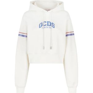 Gcds, Sweatshirts & Hoodies, Dames, Wit, M, Witte Logo Cropped Hoodie