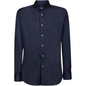 Canali, Overhemden, Heren, Blauw, XL, Katoen, Blauwe Katoenen Overhemden met Klassieke Kraag