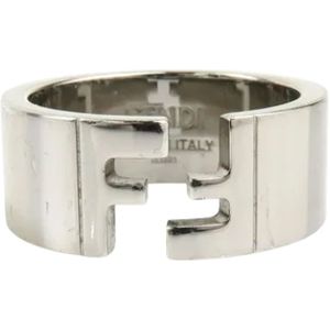 Fendi Vintage, Pre-owned Metal rings Grijs, Dames, Maat:ONE Size