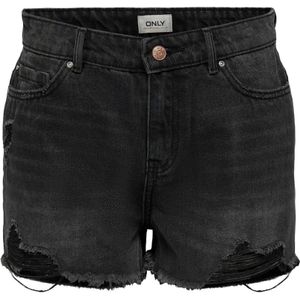 Only, Korte broeken, Dames, Zwart, XS, Denim, Zwarte Denim Casual Shorts met Raffelpatroon