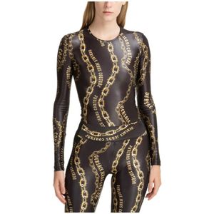 Versace Jeans Couture, Tops, Dames, Zwart, XS, Polyester, Abstract Multicolor Logo Bodysuit