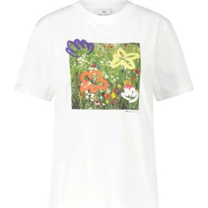 PS By Paul Smith, Tops, Dames, Wit, L, Katoen, Bloemenprint Biologisch Katoen T-Shirt