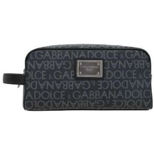 Dolce & Gabbana, Zwarte Canvas Hars Beauty Case Zwart, Heren, Maat:ONE Size