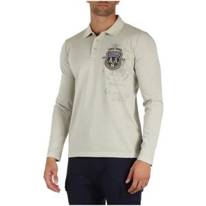 Aeronautica Militare, Tops, Heren, Beige, M, Katoen, Regular Fit Katoenen Polo met Lange Mouwen