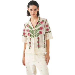 Antik Batik, Geborduurde kanten shirt Ario Beige, Dames, Maat:S