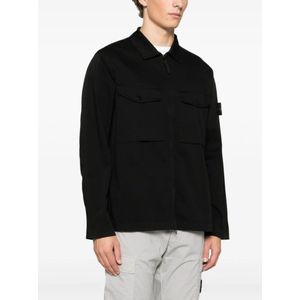 Stone Island, Jassen, Heren, Zwart, S, Zwarte Rits Shirt met Zakken