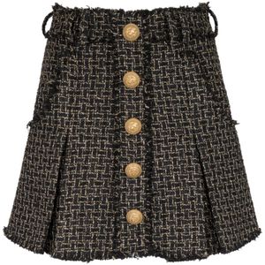 Balmain, Rokken, Dames, Zwart, XS, Tweed, Lurex tweed geplooide rok