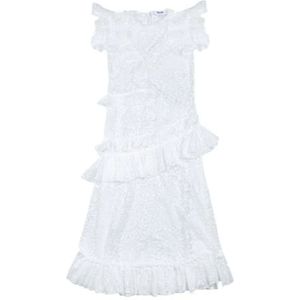 Msgm, Lange kanten jurk met asymmetrische ruches Wit, Dames, Maat:S