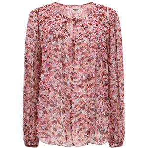 Isabel Marant Étoile, Blouses & Shirts, Dames, Roze, L, Bloemenroze Shirt met Sleutelgat Halslijn