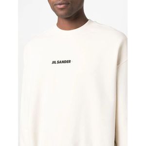 Jil Sander, Sweatshirts & Hoodies, Heren, Beige, S, Natuurlijk Logo Zwart Sweatshirt