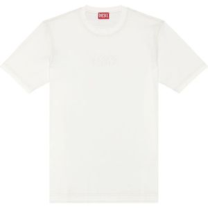 Diesel, Tops, Heren, Wit, XL, Katoen, Logo-print T-shirt in mercerised cotton