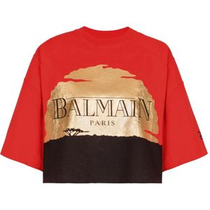 Balmain, Tops, Dames, Veelkleurig, S, Katoen, Disney x: The Lion King - Zonsondergang bedrukt kort T-shirt