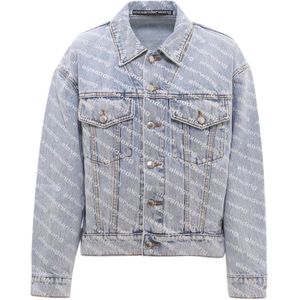 Alexander Wang, Denim Jack met Logo Print Blauw, Dames, Maat:XS