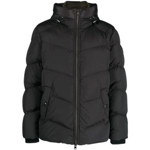 Woolrich, Zwarte Logo Donsjas Zwart, Heren, Maat:S