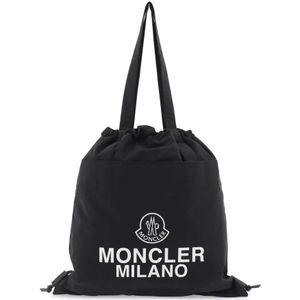 Moncler, Tassen, Heren, Zwart, ONE Size, Nylon, Lichtgewicht Nylon Trekkoord Tote Tas