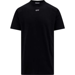 Off White, Tops, Heren, Zwart, L, Katoen, Zwarte katoenen T-shirt met logo print