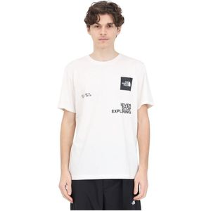 The North Face, Tops, Heren, Wit, XL, Katoen, Contrast Logo T-shirt met Coördinaten