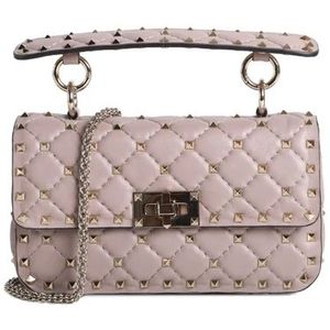 Valentino Garavani, Tassen, Dames, Roze, ONE Size, Leer, Gewatteerde Leren Schoudertas met Studs