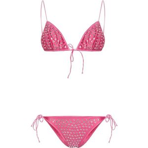 Oseree, Flamingo Roze Kristalversierde Strandkleding Roze, Dames, Maat:M