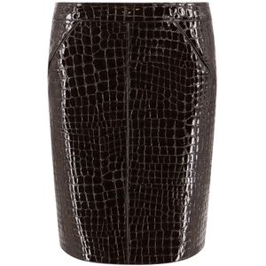 Tom Ford, Bruine Croco Print Leren Rok Bruin, Dames, Maat:XS