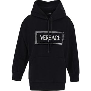 Versace, Sweatshirts & Hoodies, Dames, Zwart, S, Katoen, Zwarte Logo Hoodie