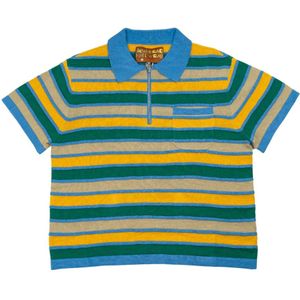 Brain Dead, Tops, Heren, Veelkleurig, XL, Gestreept half-zip shirt in geel