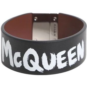 Alexander McQueen, Accessoires, Heren, Zwart, S, Leer, Graffiti Leren Armband