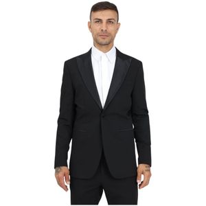 Selected Homme, Jassen, Heren, Zwart, XL, Polyester, Zwarte blazer met glanzende revers en dubbele knopenrij