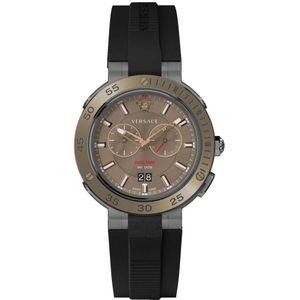 Versace, Bronze Dual Time Chronograaf Horloge Zwart, Heren, Maat:ONE Size