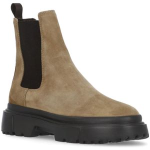 Hogan, Schoenen, Dames, Beige, 37 1/2 EU, Suède, Beige Suède Chelsea Laarzen voor Vrouwen