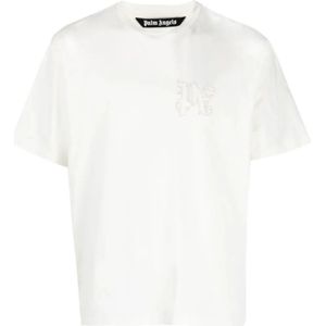 Palm Angels, Tops, Heren, Wit, XL, Katoen, Monogram Slim Fit T-Shirt