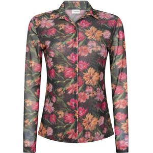 Jane Lushka, Stijlvolle Bloemen LS Blouse Veelkleurig, Dames, Maat:2XL